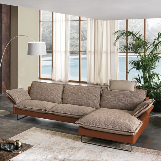Canape Design Tissu Cuir Maron Meridienne Quadro P5
