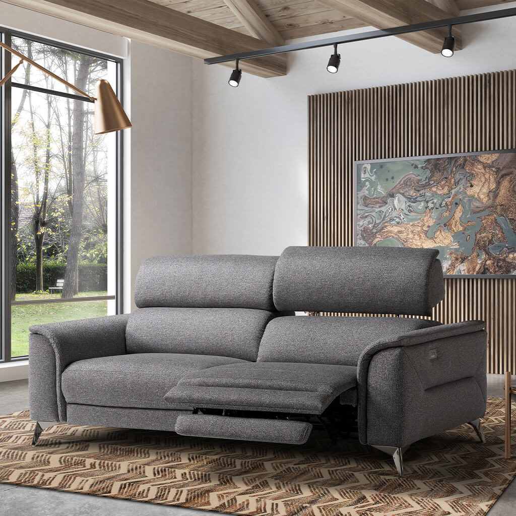 Canape Contemprain Relax Tissu Gris Pied Metal P1 Movida