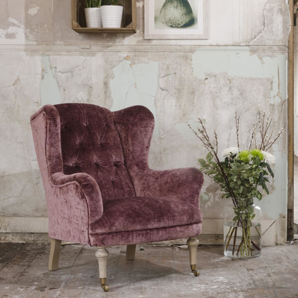 Fauteuil Anglais Velours Rose Ellington P1 TETRAD