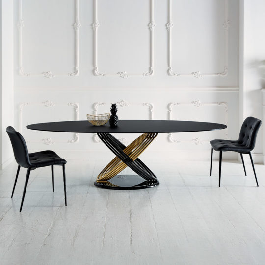 Table Ovale Verre Noir P1 Fusion Bontempi