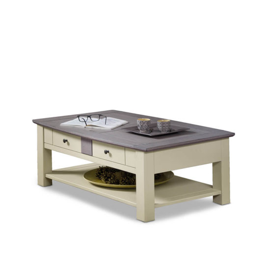 Table Basse Dinette Laque Beige Chene Massif P1 Magellan-campagne-chic