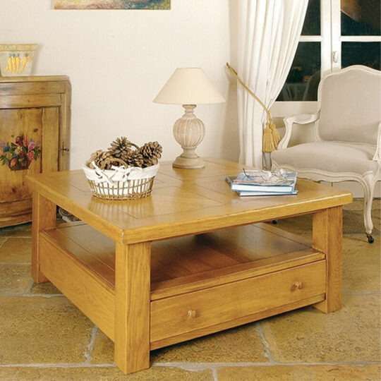 Table Basse Carree Chene Massif P1 Rustique