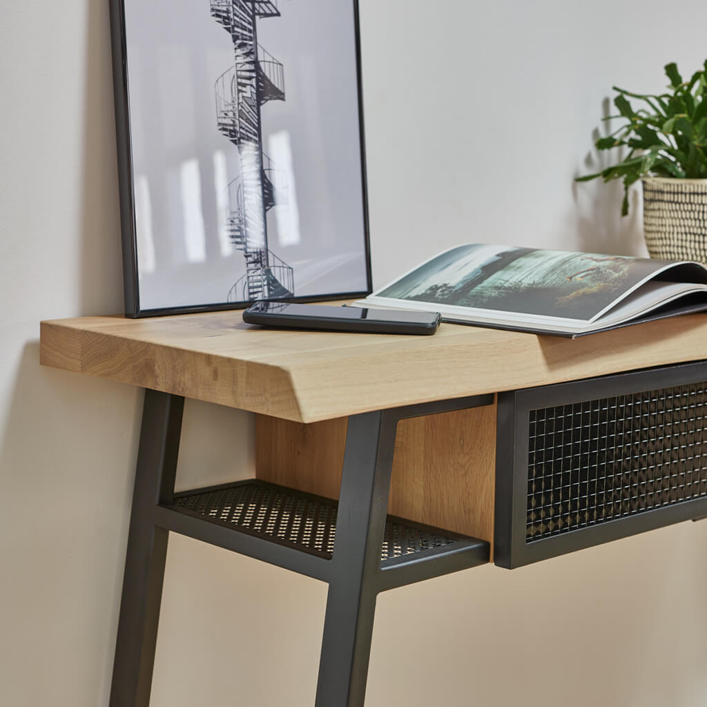 Console Table D'appoint Style Contemporain Avec étagère - Dim. 90L X 30l X 75h Cm Acier Noir