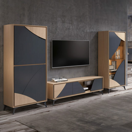 Meuble Tv Moderne Naturel Laque Noire Bois Circle