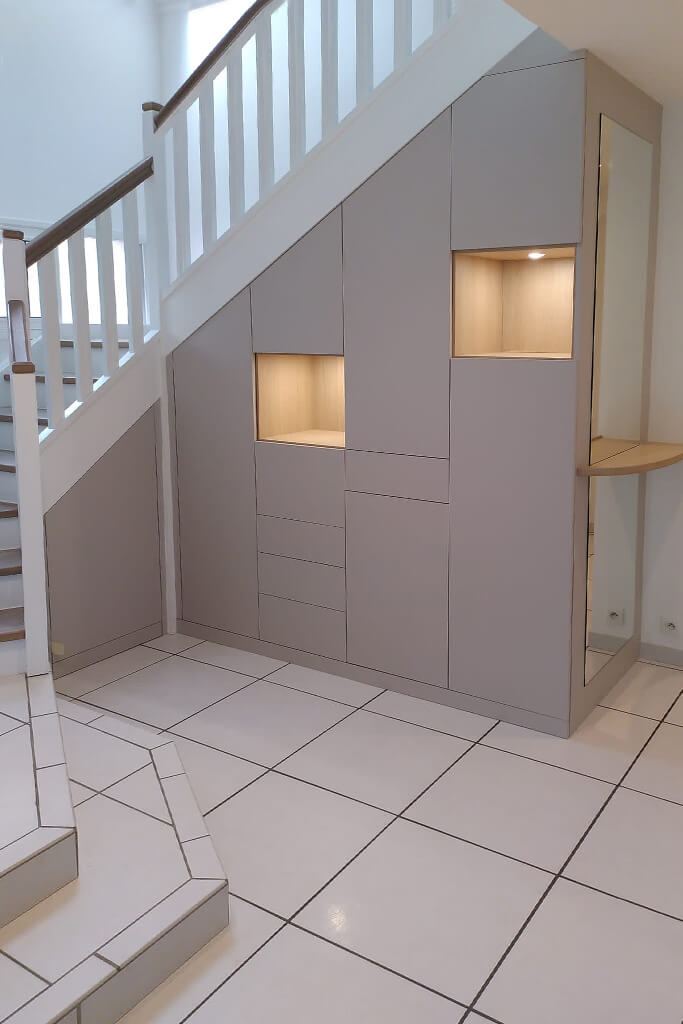 Rangement Sous Escalier Moderne Laque Beige Vazard Home Evreux