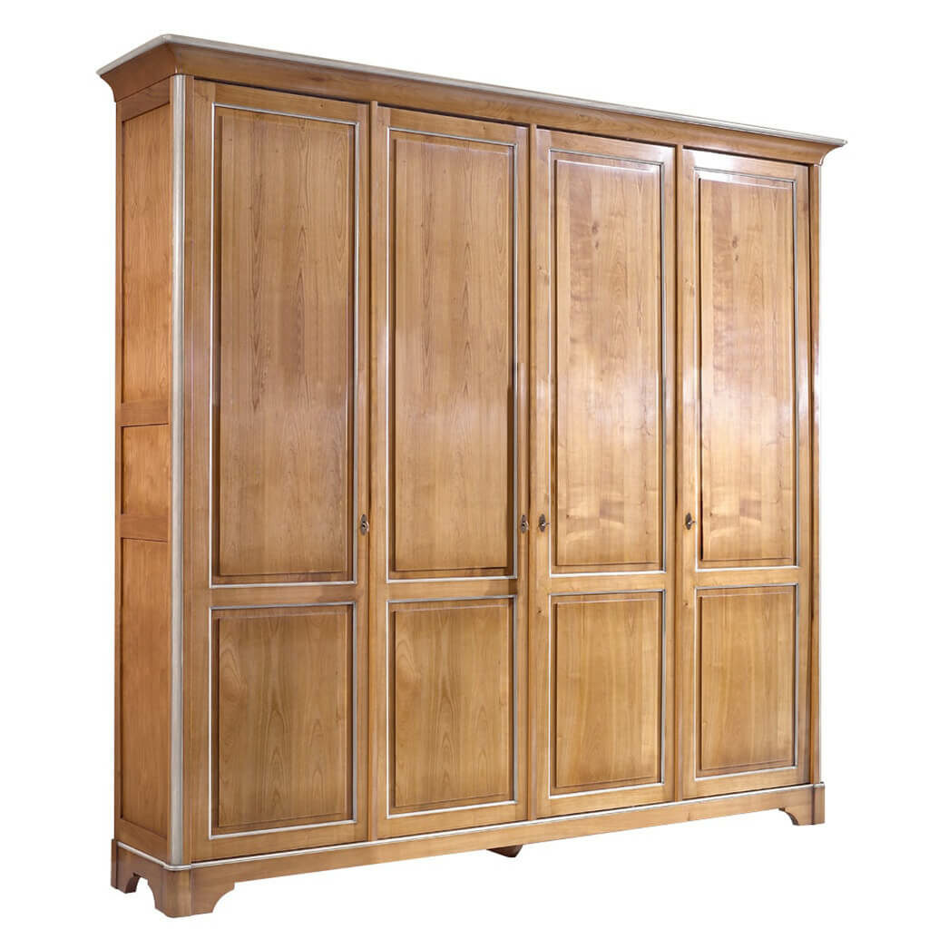 Armoire Classique Chic Merisier 4 Portes Saumur