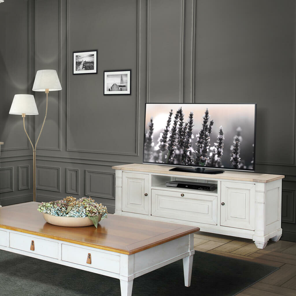 Meuble Tv Classique Chic Blanc Vanessa