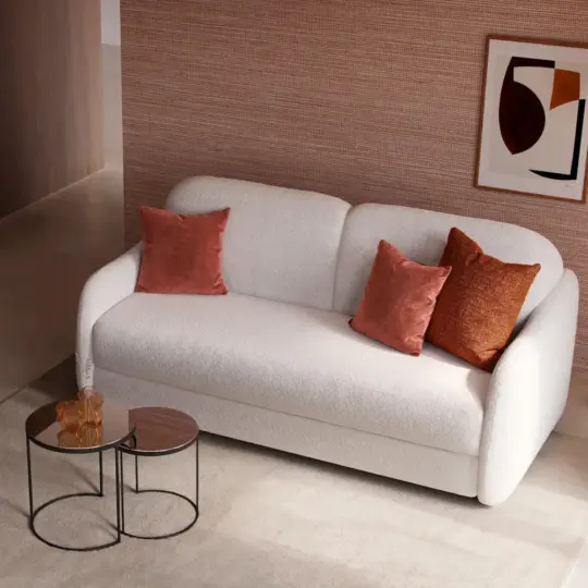 Canape Lit Convertible Organique Tissu Bouclette Blanc Cloud Sesido