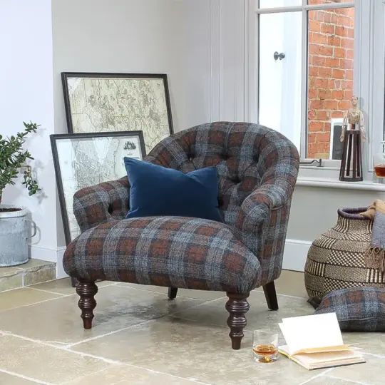 Fauteuil Anglais Crapaud Tissu Ecossais Tetrad Aberlour