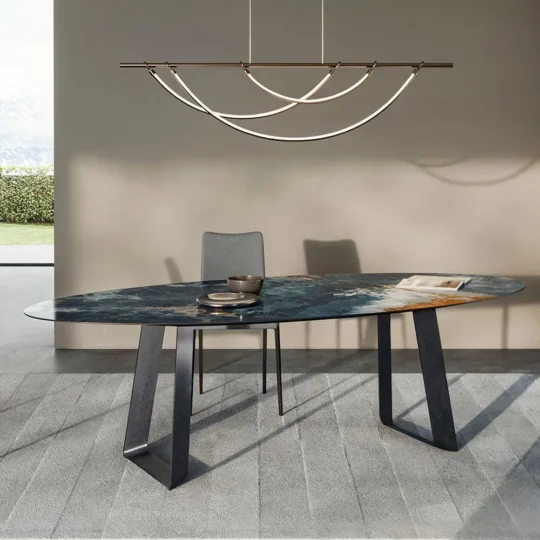 Table Ovale Contemporaine Pied Metal Plateau Ceramique Triss Voluto