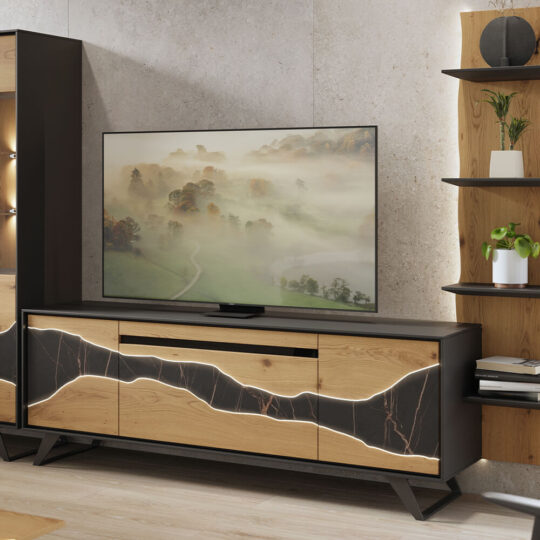 Meuble Tv Contemporain Naturel Bois Ceramique Noire Canyon