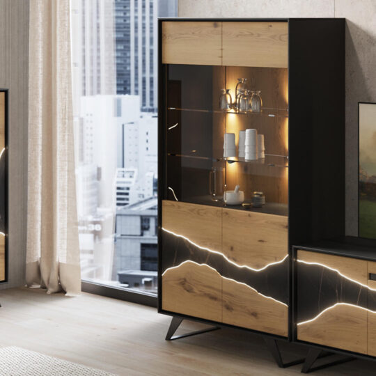 Vitrine Contemporain Naturel Bois Ceramique Noire Canyon