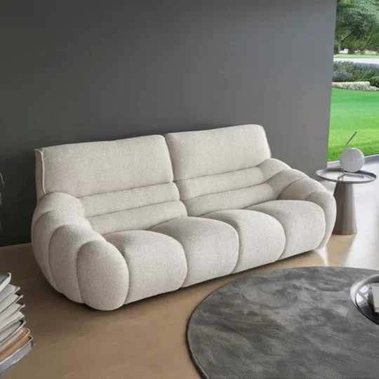 Canape Moderne Organique Tissu Bouclette Blanc Daisy