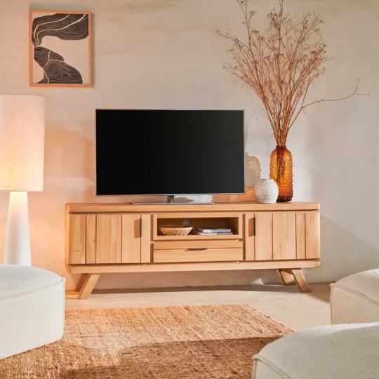 Grand Meuble Tv Style Scandinave Bois Havane
