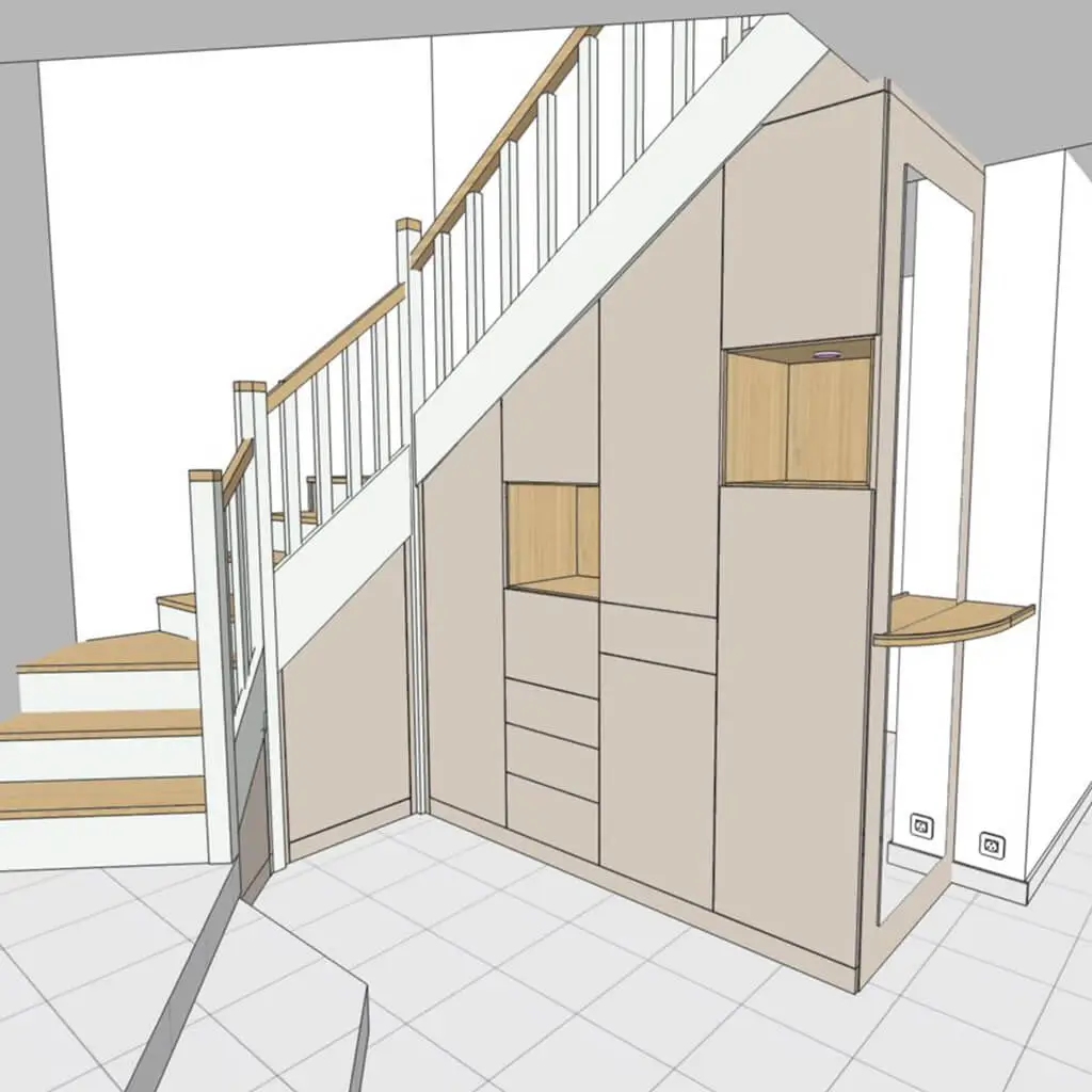 Vestiaire Sous Escalier Sur Mesure Portes Tiroirs Dessin 3d Vazard Home Pjs B21