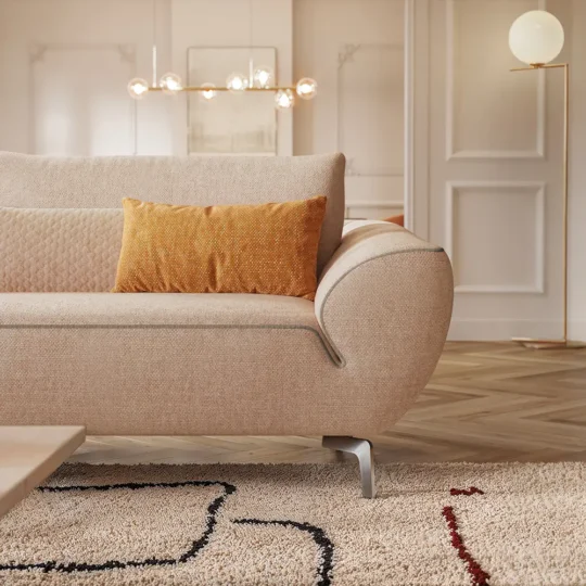 Canape Angle Tissu Beige Deco Accoudoir Borra