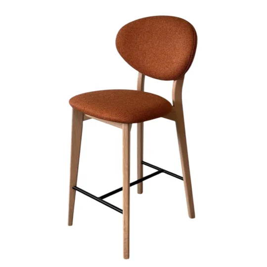 Chaise Haute Bar Chene Massif Tissu Orange Thales