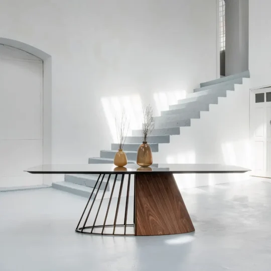 Table Rectangulaire Contemporaine Pied Central Plateau Ceramique Stella