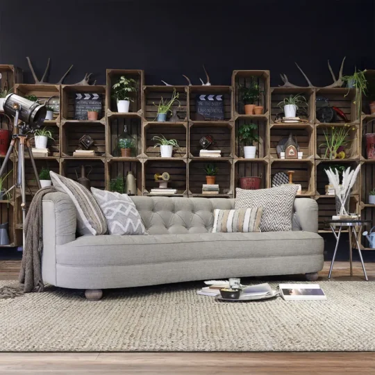 Timeless Chesterfield Canape Anglais Tissu Beige Tetrad Stand