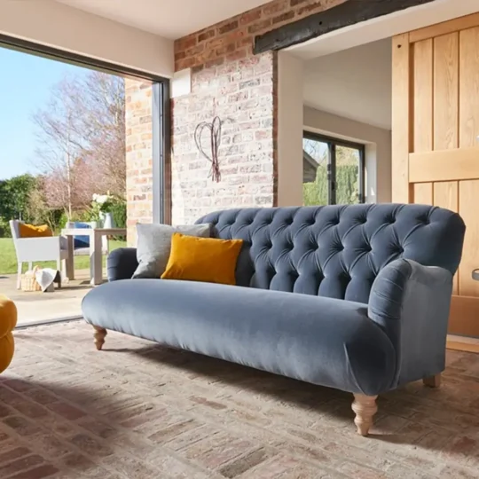 Timeless Chesterfield Canape Anglais Velour Bleu Tetrad Duffel