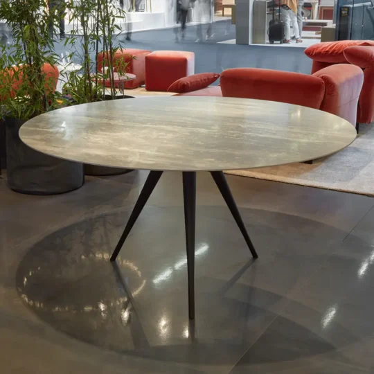 Table Ronde Contemporaine Pied Central Plateau Ceramique Triss Sinai