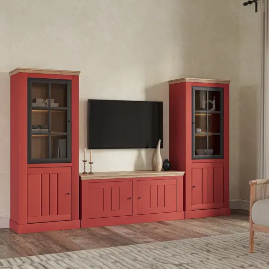 Meuble Home Cinema Rouge Charme Ambiance Campagne Chic Ateliers De Langres Cosy