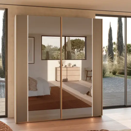 Armoire Deux Portes Coulissantes Miroir Esprit Classique Chic Celio Made In France Majestic