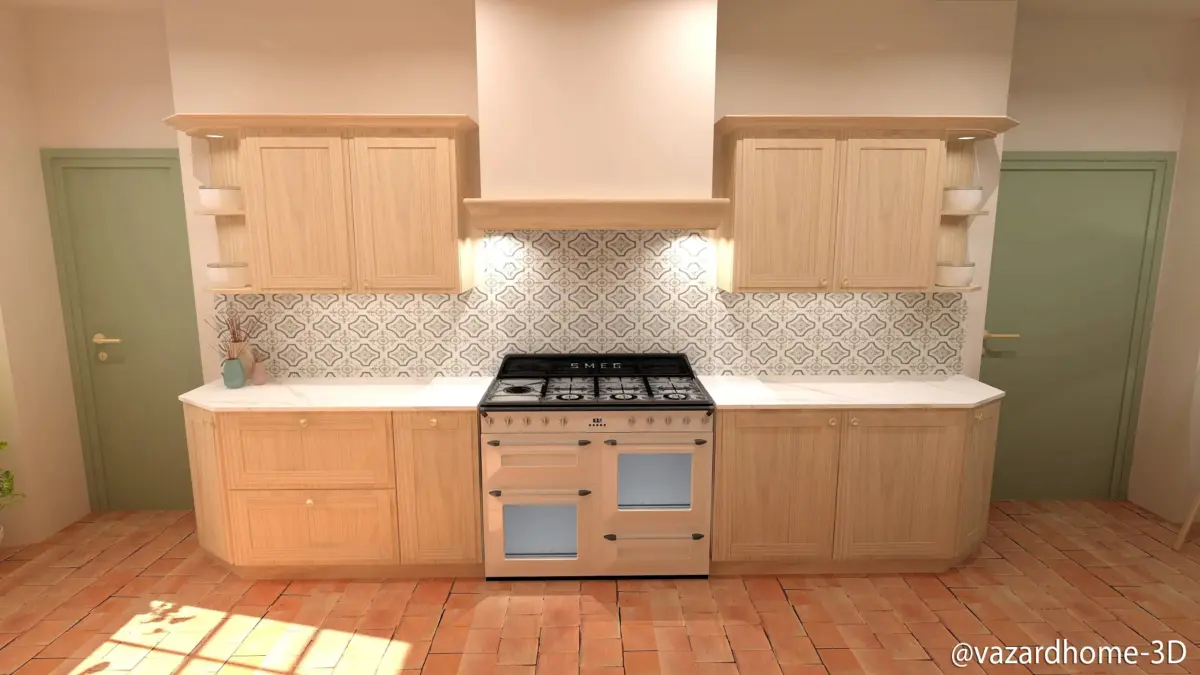 Dessin 3d Cuisine Campagne Chic Bois Piano Cuisson Vazardhome