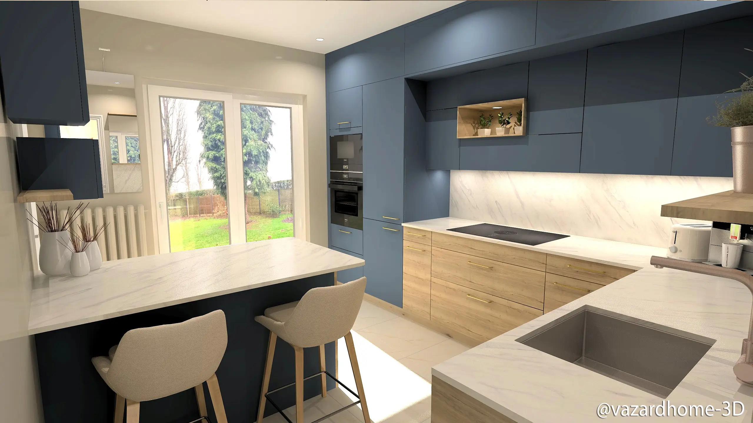 Dessin 3d Cuisine Intemporelle Bleu Table Coin Repas Vazardhome