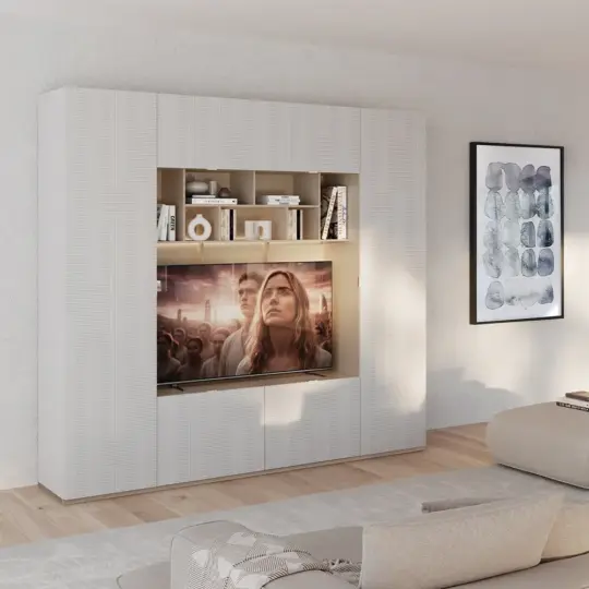 Meuble Tv Bibliotheque Contemporaine Blanc Celio Made In France Ecrin