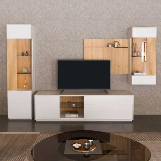 Meuble Tv Design Bois Laque Blanche Compo 4