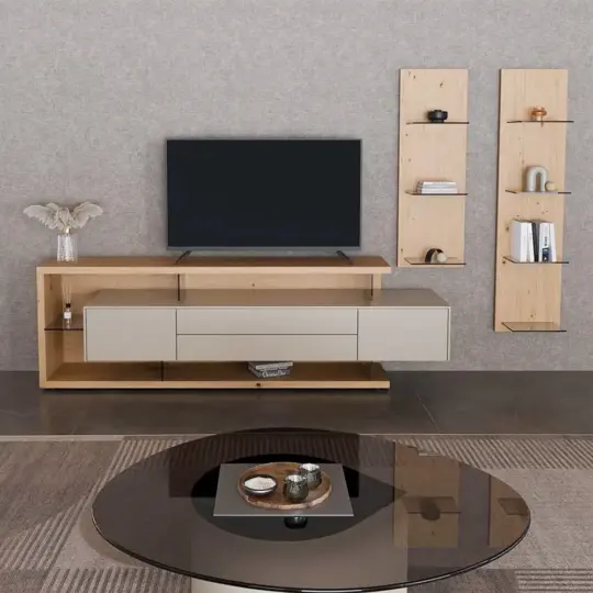 Meuble Tv Moderne Bois Laque Blanche Compo 1