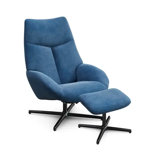 Fauteuil Relax Design Tissu Bleu Repose Pieds Kebe Esprit