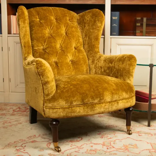Fauteuil Bergere Anglais Velours Jaune Tetrad Ellington