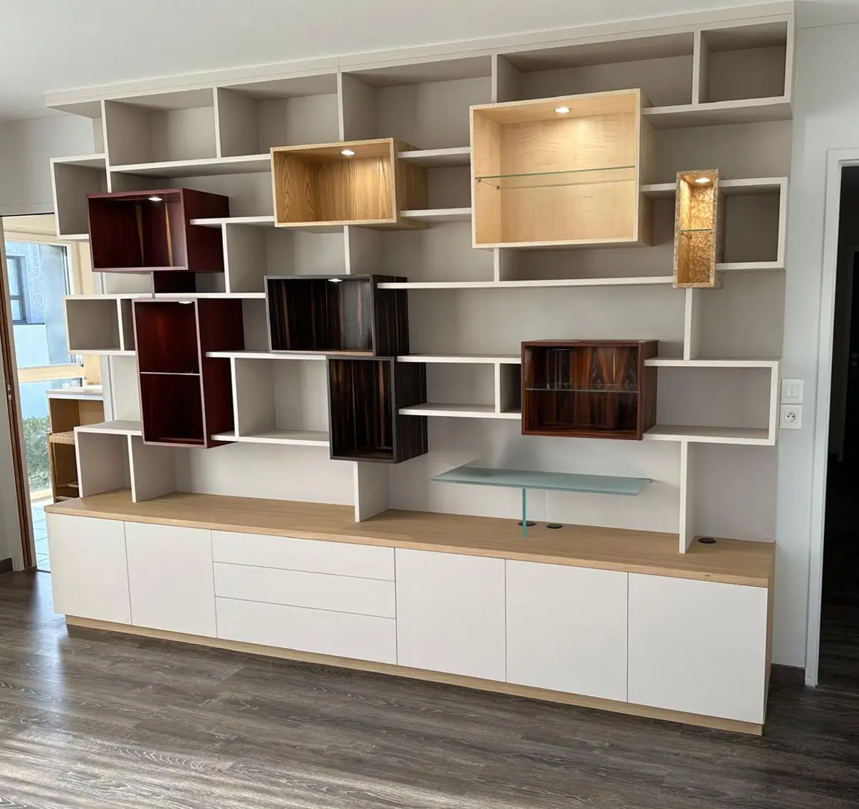 Bibliothèque Asymétrique Sur Mesure Niches Bois Vazardhome Pjb 24a