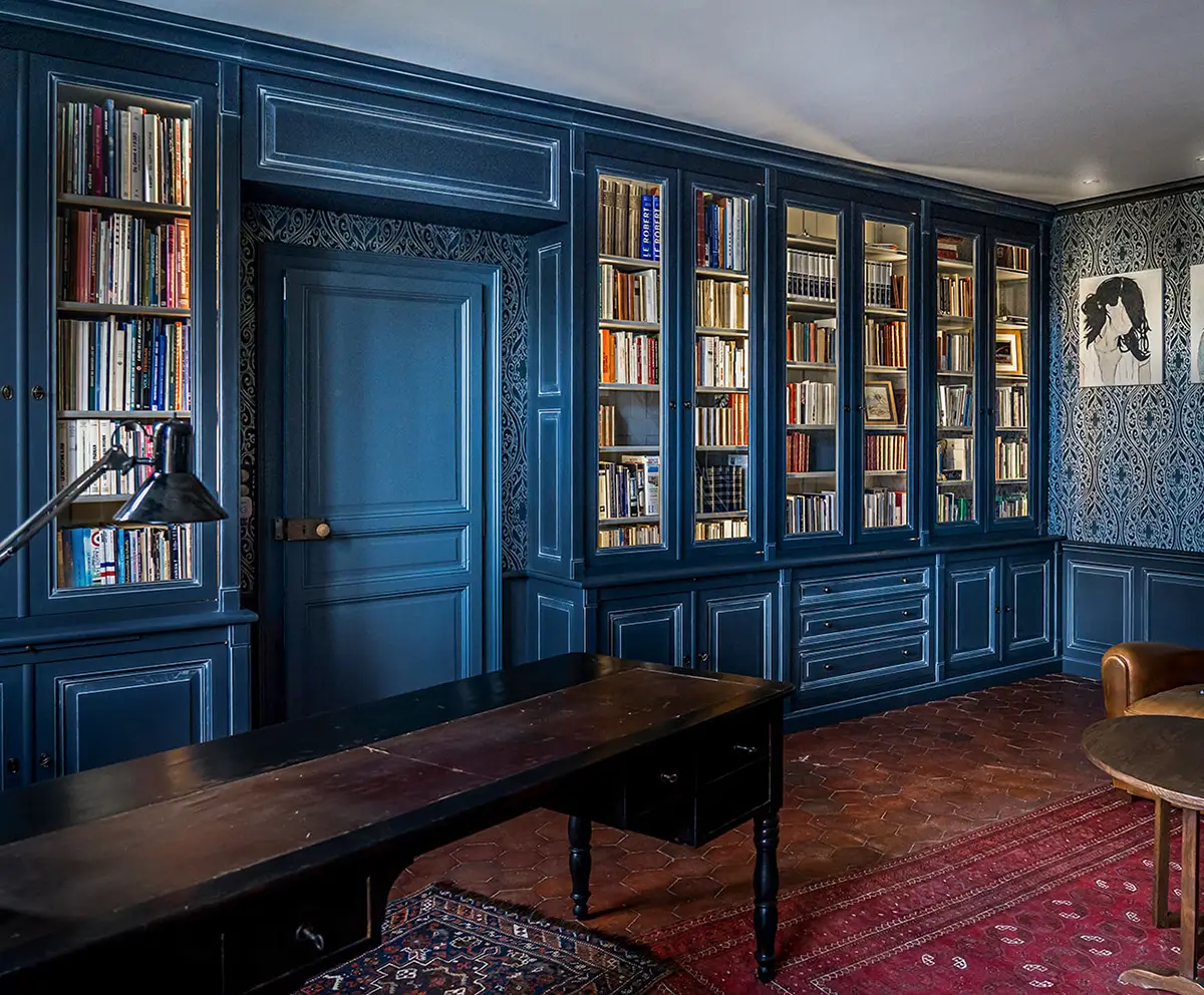 Bibliotheque Sur Mesure Classique Chic Patine Bleu Vazard Home Pjb 20i