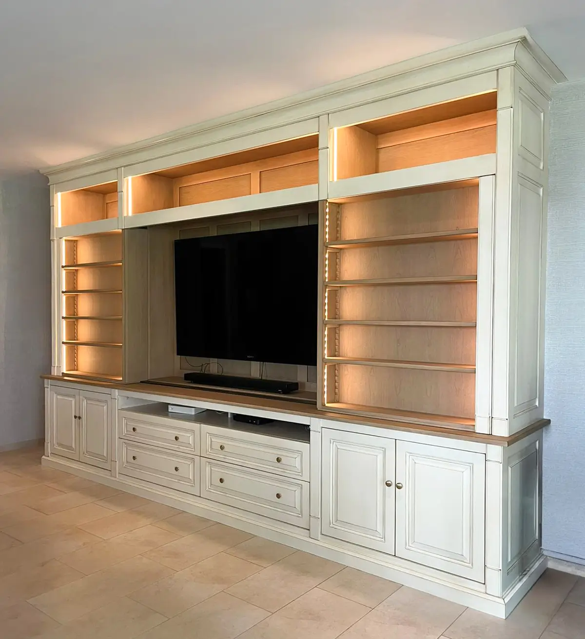 Bibliothèque Tv Classique Chic Blanche Sur Mesure Vazardhome Pjb 25a