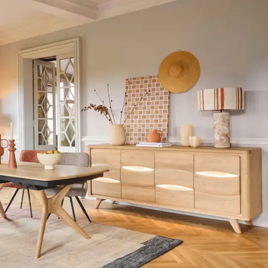 Buffet Naturel Moderne Bois Ceramique Beige Olonne
