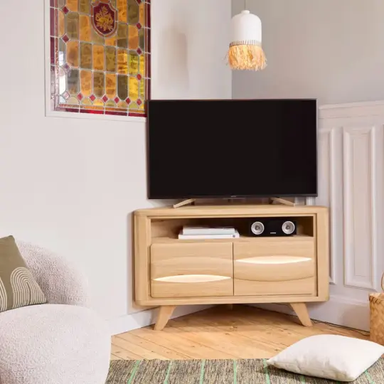 Meuble Tv Angle Naturel Moderne Bois Ceramique Olonne