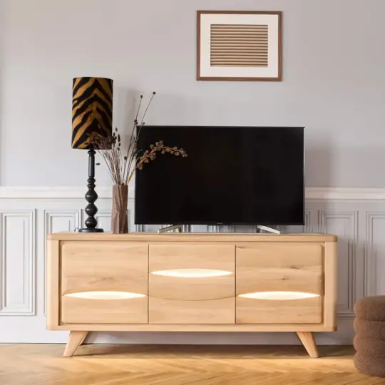 Meuble Tv Trois Portes Naturel Moderne Bois Ceramique Blanche Olonne