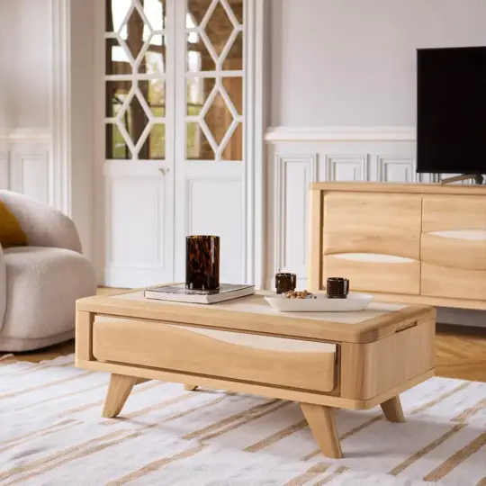 Table Salon Dinette Naturel Moderne Bois Ceramique Olonne