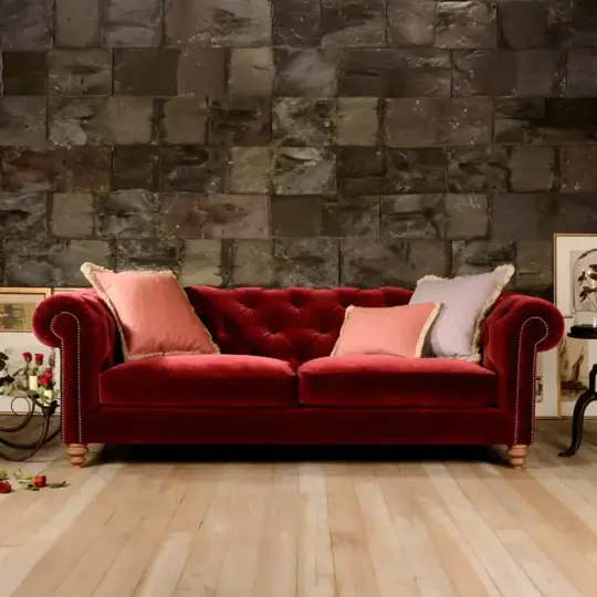Chesterfield Anglais Velours Rouge Grand Confort Tetrad Coniston