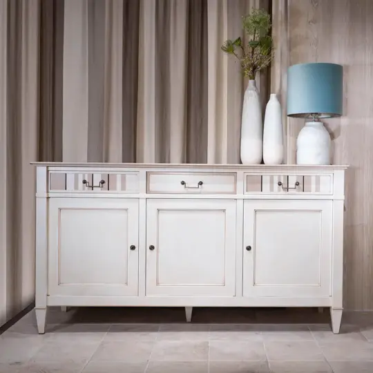 Buffet Classique Chic Laque Blanche Rayures Elegant