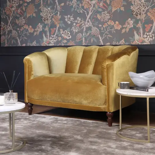 Fauteuil Anglais Velour Jaune Deco Tetrad Hayworth