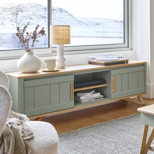 Meuble Tv Campagne Chic Bois Vert Alva