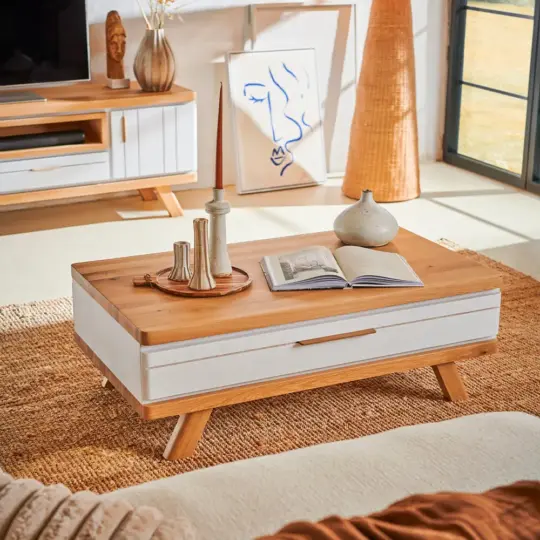 Table Basse Style Campagne Chic Blanc Havane
